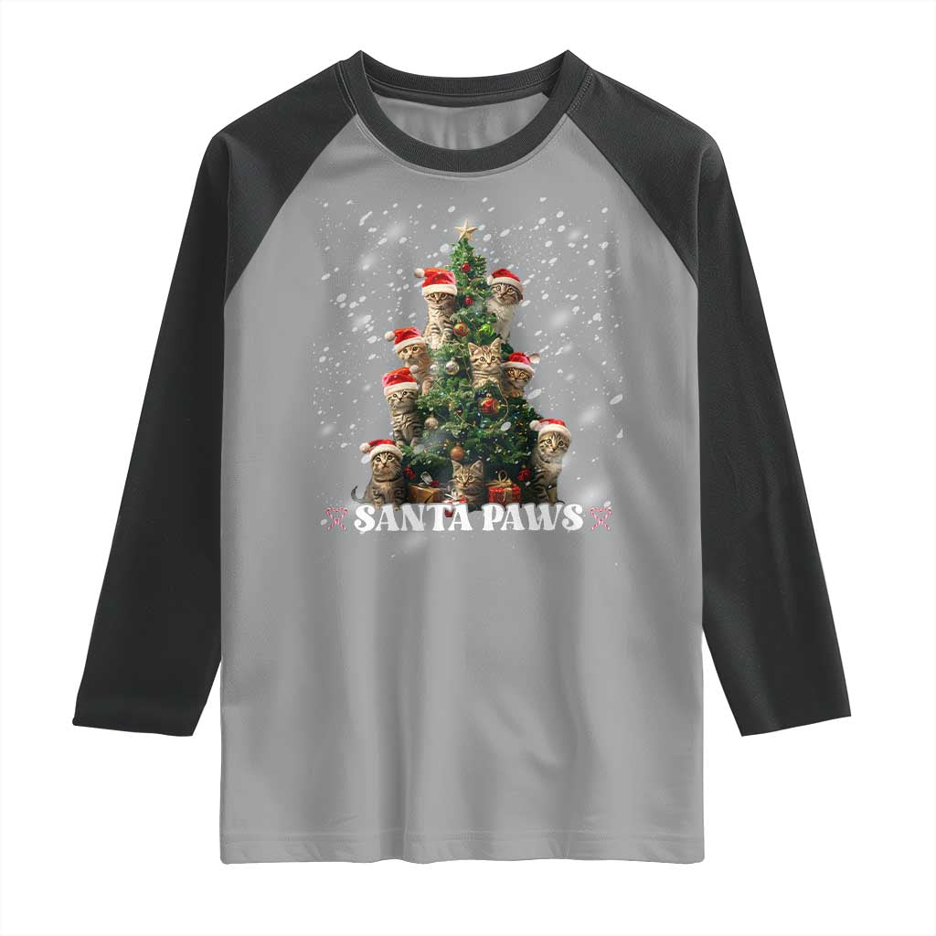 Christmas Cat Raglan Shirt Santa Paw And Claw Cats Xmas Tree TS09 Sport Gray Black Print Your Wear