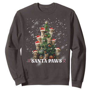 Christmas Cat Sweatshirt Santa Paw And Claw Cats Xmas Tree TS09 Dark Chocolate Print Your Wear