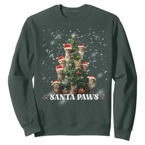 Christmas Cat Sweatshirt Santa Paw And Claw Cats Xmas Tree TS09 Dark Forest Green Print Your Wear