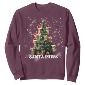 Christmas Cat Sweatshirt Santa Paw And Claw Cats Xmas Tree TS09 Maroon Print Your Wear