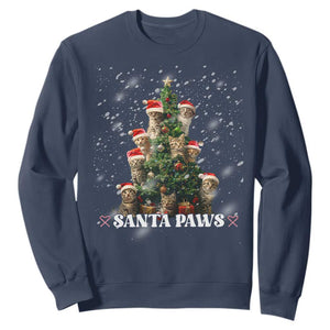 Christmas Cat Sweatshirt Santa Paw And Claw Cats Xmas Tree TS09 Navy Print Your Wear