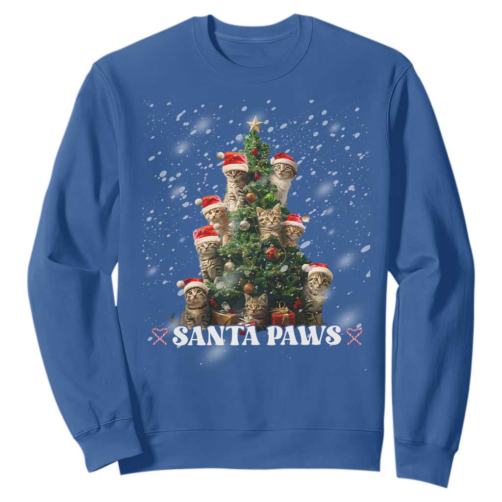 Christmas Cat Sweatshirt Santa Paw And Claw Cats Xmas Tree TS09 Royal Blue Print Your Wear