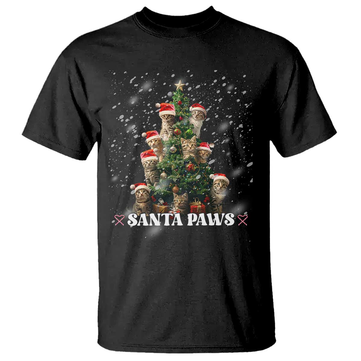 Christmas Cat T Shirt Santa Paw And Claw Cats Xmas Tree TS09 Black Print Your Wear