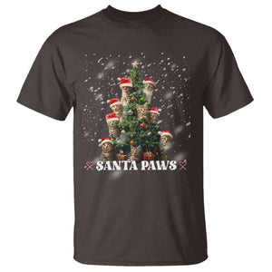 Christmas Cat T Shirt Santa Paw And Claw Cats Xmas Tree TS09 Dark Chocolate Print Your Wear