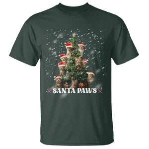 Christmas Cat T Shirt Santa Paw And Claw Cats Xmas Tree TS09 Dark Forest Green Print Your Wear