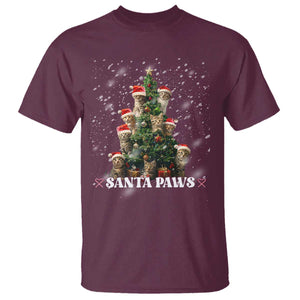 Christmas Cat T Shirt Santa Paw And Claw Cats Xmas Tree TS09 Maroon Print Your Wear