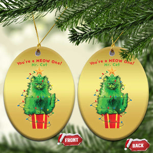 Funny Xmas Cat Christmas Ornament You Are A Meow One Mr. Cat Green Cat TS09 Oval Gold Print Your Wear