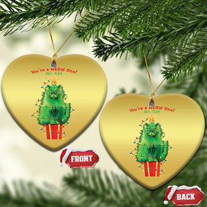 Funny Xmas Cat Christmas Ornament You Are A Meow One Mr. Cat Green Cat TS09 Heart Gold Print Your Wear