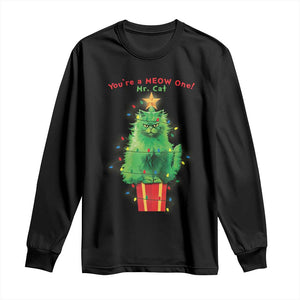 Funny Christmas Cat Long Sleeve Shirt You Are A Meow One Mr. Cat Green Cat TS09 Black Print Your Wear