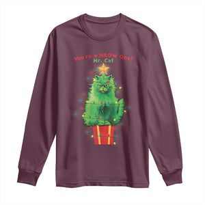 Funny Christmas Cat Long Sleeve Shirt You Are A Meow One Mr. Cat Green Cat TS09 Maroon Print Your Wear