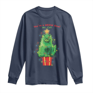 Funny Christmas Cat Long Sleeve Shirt You Are A Meow One Mr. Cat Green Cat TS09 Navy Print Your Wear