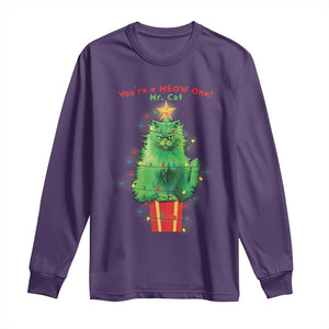 Funny Christmas Cat Long Sleeve Shirt You Are A Meow One Mr. Cat Green Cat TS09 Purple Print Your Wear