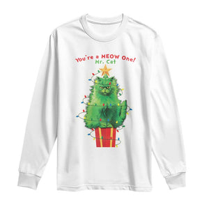 Funny Christmas Cat Long Sleeve Shirt You Are A Meow One Mr. Cat Green Cat TS09 White Print Your Wear