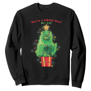 Funny Christmas Cat Sweatshirt You Are A Meow One Mr. Cat Green Cat TS09 Black Print Your Wear