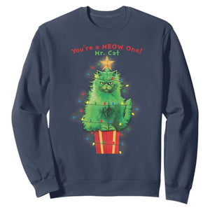 Funny Christmas Cat Sweatshirt You Are A Meow One Mr. Cat Green Cat TS09 Navy Print Your Wear