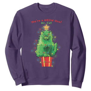 Funny Christmas Cat Sweatshirt You Are A Meow One Mr. Cat Green Cat TS09 Purple Print Your Wear