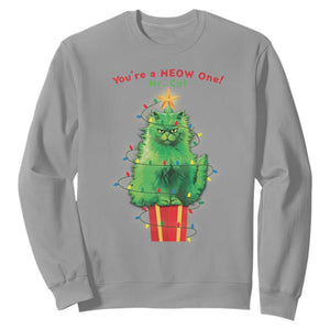 Funny Christmas Cat Sweatshirt You Are A Meow One Mr. Cat Green Cat TS09 Sport Gray Print Your Wear