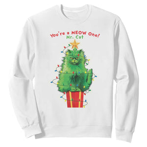 Funny Christmas Cat Sweatshirt You Are A Meow One Mr. Cat Green Cat TS09 White Print Your Wear