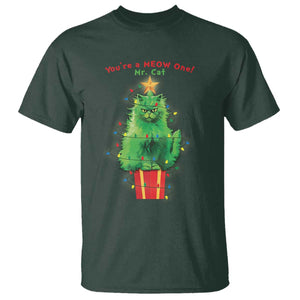 Funny Christmas Cat T Shirt You Are A Meow One Mr. Cat Green Cat TS09 Dark Forest Green Print Your Wear