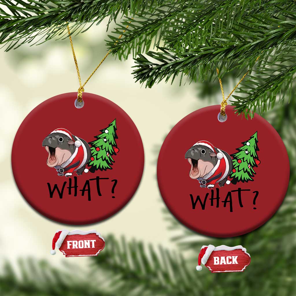 Funny Xmas Moo Deng Christmas Ornament What Baby Hippo Pushing Christmas Tree TS09 Circle Red Print Your Wear