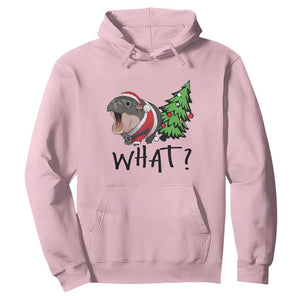 Funny Christmas Moo Deng Hoodie What Baby Hippo Pushing Christmas Tree TS09 Light Pink Print Your Wear