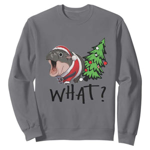 Funny Christmas Moo Deng Sweatshirt What Baby Hippo Pushing Christmas Tree TS09 Charcoal Print Your Wear