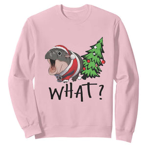 Funny Christmas Moo Deng Sweatshirt What Baby Hippo Pushing Christmas Tree TS09 Light Pink Print Your Wear