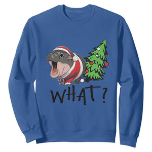 Funny Christmas Moo Deng Sweatshirt What Baby Hippo Pushing Christmas Tree TS09 Royal Blue Print Your Wear