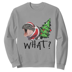 Funny Christmas Moo Deng Sweatshirt What Baby Hippo Pushing Christmas Tree TS09 Sport Gray Print Your Wear