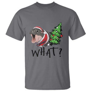 Funny Christmas Moo Deng T Shirt What Baby Hippo Pushing Christmas Tree TS09 Charcoal Print Your Wear