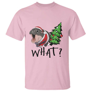 Funny Christmas Moo Deng T Shirt What Baby Hippo Pushing Christmas Tree TS09 Light Pink Print Your Wear