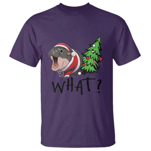 Funny Christmas Moo Deng T Shirt What Baby Hippo Pushing Christmas Tree TS09 Purple Print Your Wear