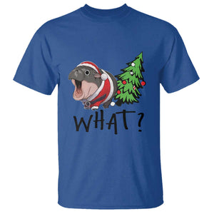 Funny Christmas Moo Deng T Shirt What Baby Hippo Pushing Christmas Tree TS09 Royal Blue Print Your Wear