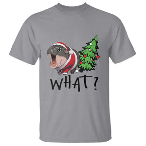 Funny Christmas Moo Deng T Shirt What Baby Hippo Pushing Christmas Tree TS09 Sport Gray Print Your Wear