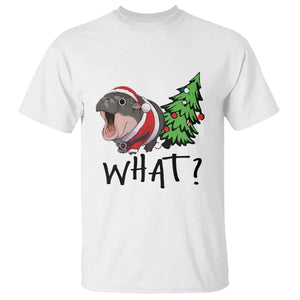 Funny Christmas Moo Deng T Shirt What Baby Hippo Pushing Christmas Tree TS09 White Print Your Wear