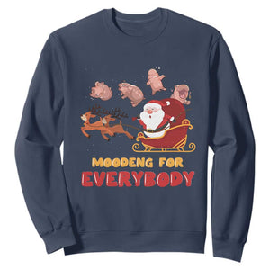 Funny Christmas Moo Deng For Everyone Sweatshirt Cute Baby Hippo Santa Reindeer TS09 Navy Print Your Wear