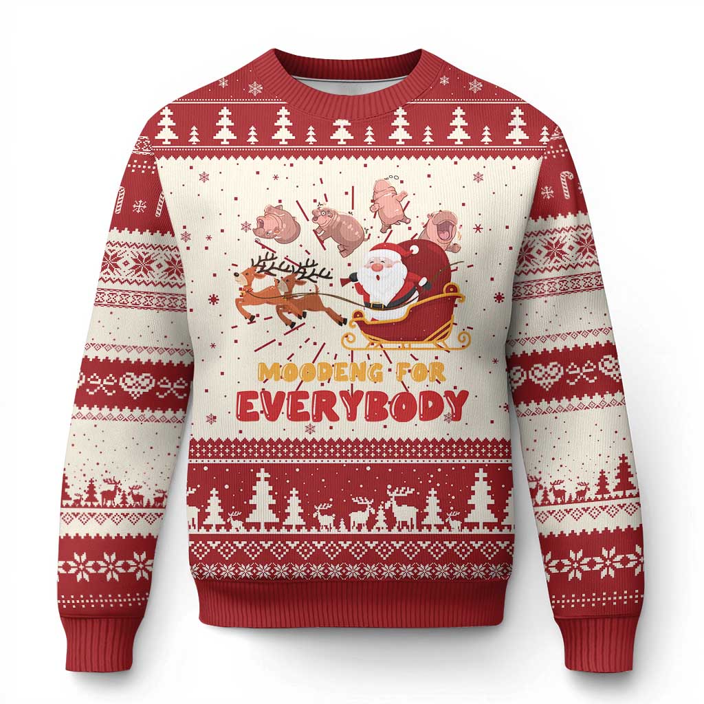 Funny Xmas Moo Deng For Everyone Ugly Christmas Sweater Cute Baby Hippo Santa Reindeer TS09 Red Print Your Wear