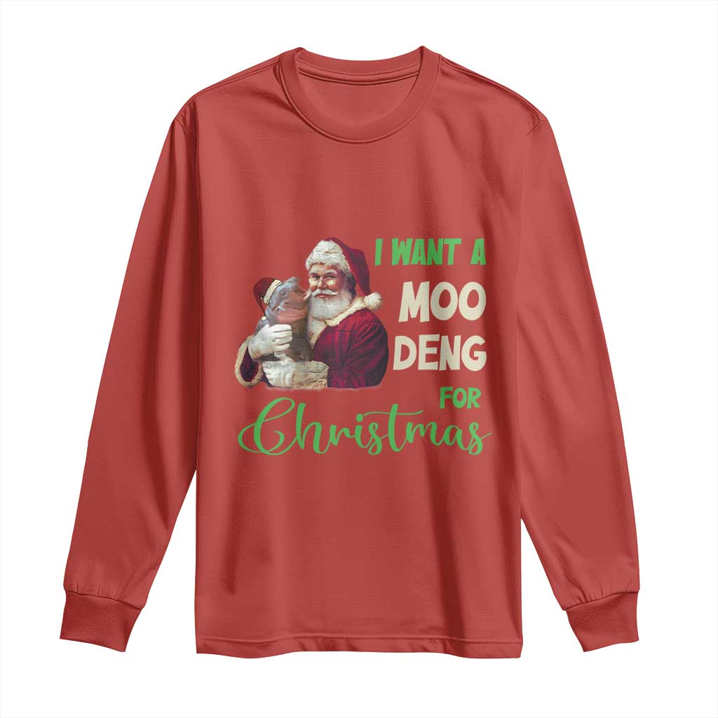 Funny I Want A Moo Deng For Christmas Long Sleeve Shirt TS09 Red Print Your Wear