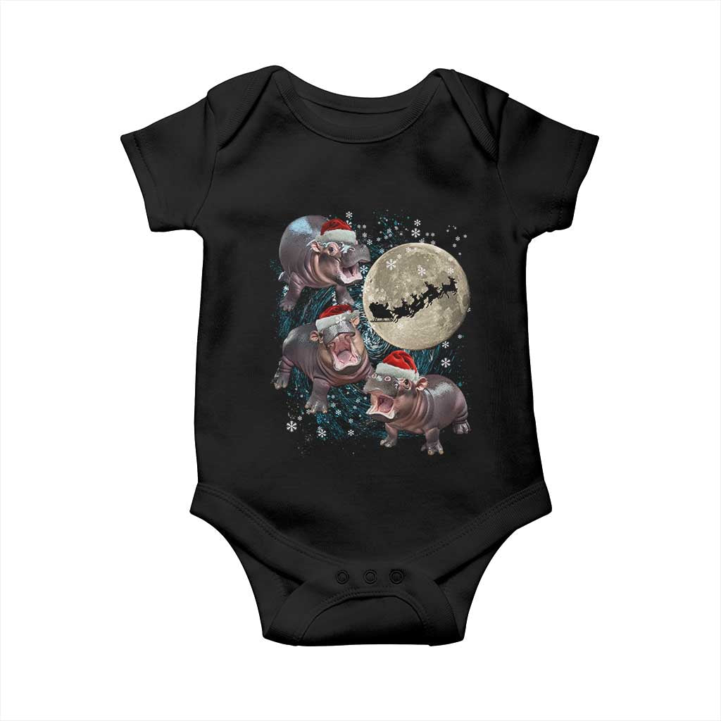 Funny Christmas Moo Deng Baby Onesie Baby Hippo Santa Sleigh Galaxy Outer Space TS09 Black Print Your Wear