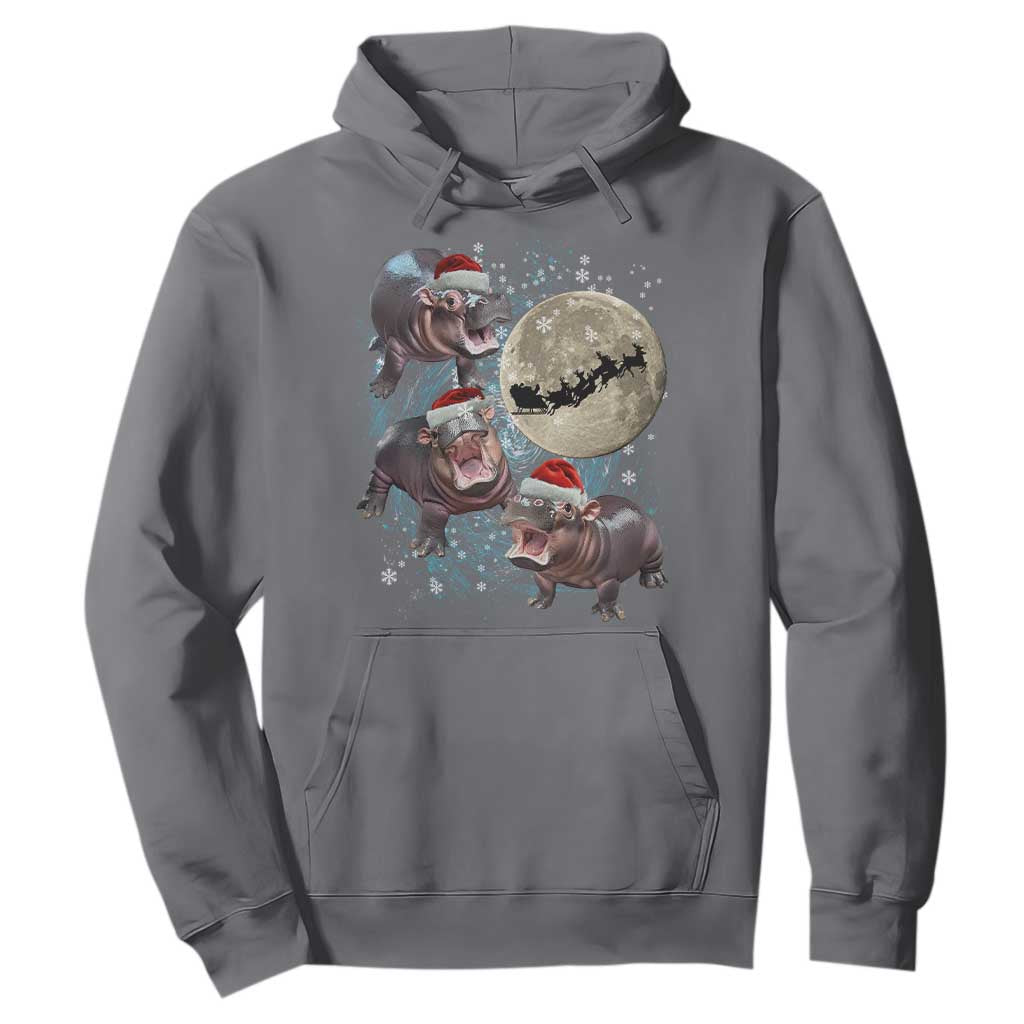 Funny Christmas Moo Deng Hoodie Baby Hippo Santa Sleigh Galaxy Outer Space TS09 Charcoal Print Your Wear