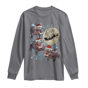 Funny Christmas Moo Deng Long Sleeve Shirt Baby Hippo Santa Sleigh Galaxy Outer Space TS09 Charcoal Print Your Wear