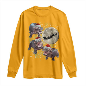 Funny Christmas Moo Deng Long Sleeve Shirt Baby Hippo Santa Sleigh Galaxy Outer Space TS09 Gold Print Your Wear