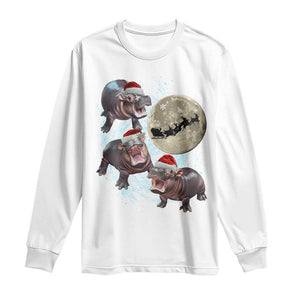 Funny Christmas Moo Deng Long Sleeve Shirt Baby Hippo Santa Sleigh Galaxy Outer Space TS09 White Print Your Wear