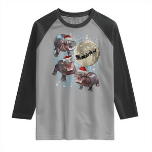 Funny Christmas Moo Deng Raglan Shirt Baby Hippo Santa Sleigh Galaxy Outer Space TS09 Sport Gray Black Print Your Wear