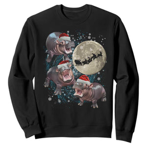 Funny Christmas Moo Deng Sweatshirt Baby Hippo Santa Sleigh Galaxy Outer Space TS09 Black Print Your Wear