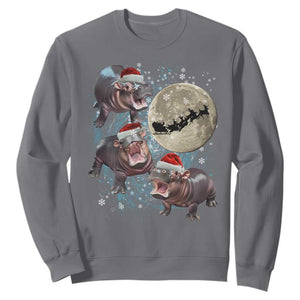 Funny Christmas Moo Deng Sweatshirt Baby Hippo Santa Sleigh Galaxy Outer Space TS09 Charcoal Print Your Wear