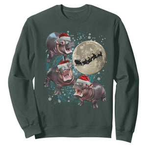 Funny Christmas Moo Deng Sweatshirt Baby Hippo Santa Sleigh Galaxy Outer Space TS09 Dark Forest Green Print Your Wear