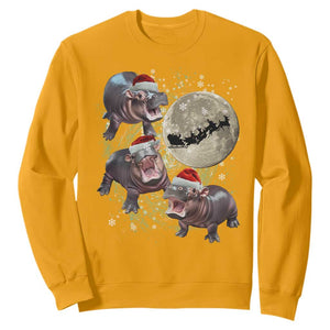 Funny Christmas Moo Deng Sweatshirt Baby Hippo Santa Sleigh Galaxy Outer Space TS09 Gold Print Your Wear