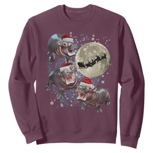 Funny Christmas Moo Deng Sweatshirt Baby Hippo Santa Sleigh Galaxy Outer Space TS09 Maroon Print Your Wear