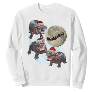 Funny Christmas Moo Deng Sweatshirt Baby Hippo Santa Sleigh Galaxy Outer Space TS09 White Print Your Wear